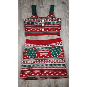 Christmas Ugly Sweater Crop Top Skirt Set Women Love on a Hanger XL Bells Pocket